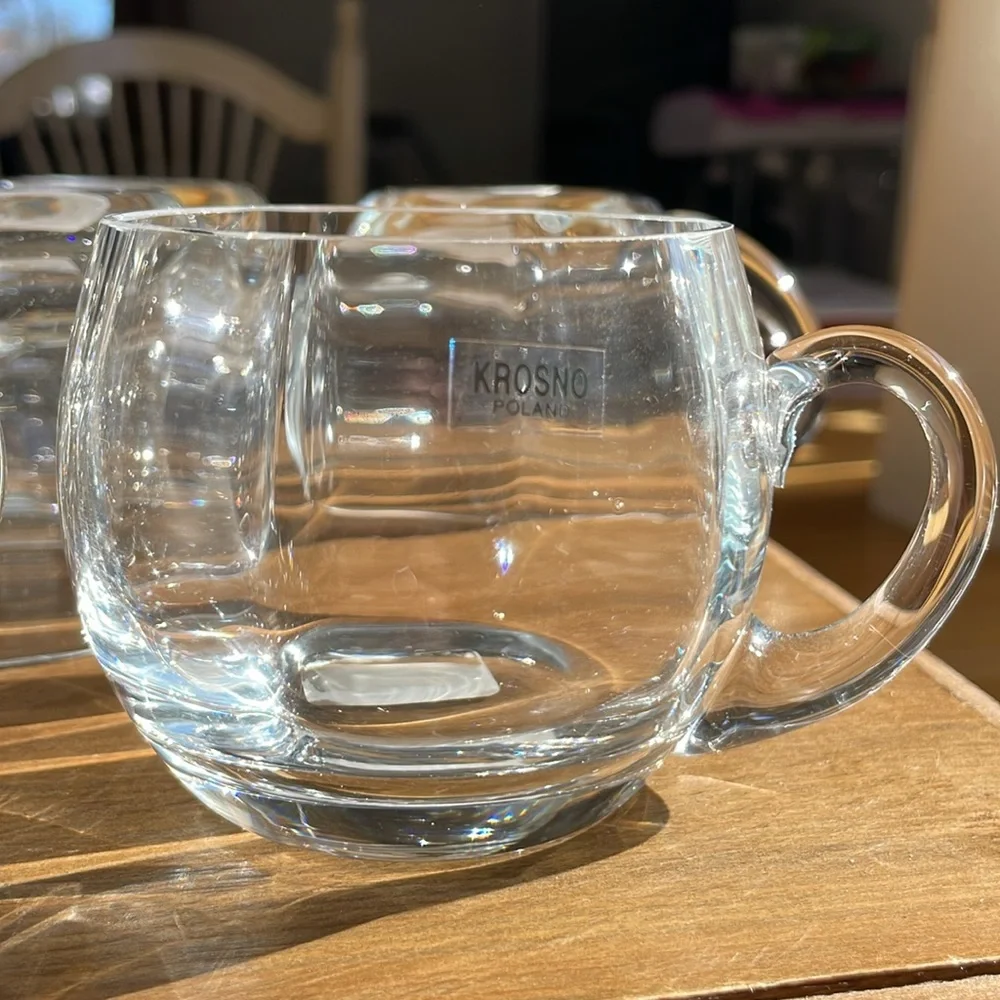 New (6) Crate & Barrel Krosno Crystal Optic Punch Cups Mugs 264-342 Set of 6
